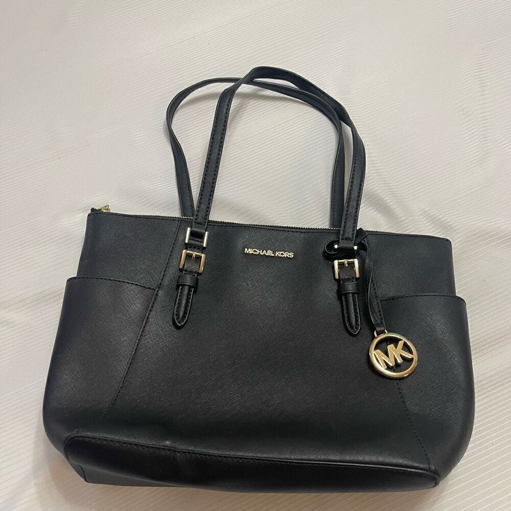 Michael Kors Black Charlotte Large Shoulder Tote Purse Handbag